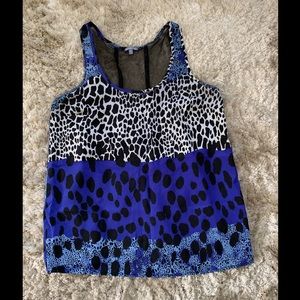 Blue purple and black mesh tank blouse